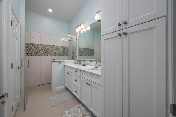 Bathroom, Glass Shower, Interior, Recessed Lighting