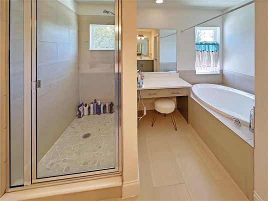 Bathroom, Glass Shower, Interior, Recessed Lighting