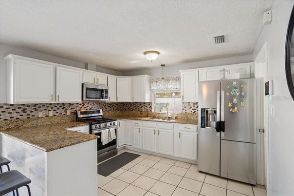 Chandelier, Interior, Kitchen, Stainless Steel Appliances