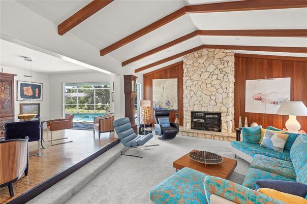 Fireplace, Interior, Living room, Stone Walls, Wooden Beams, Wood Texture Flooring