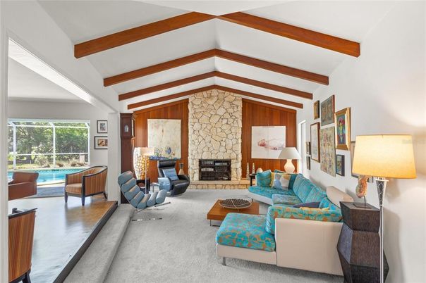 Fireplace, Interior, Living room, Stone Walls, Wooden Beams