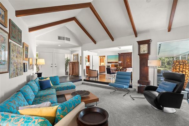 Interior, Living room, Recessed Lighting, Wooden Beams