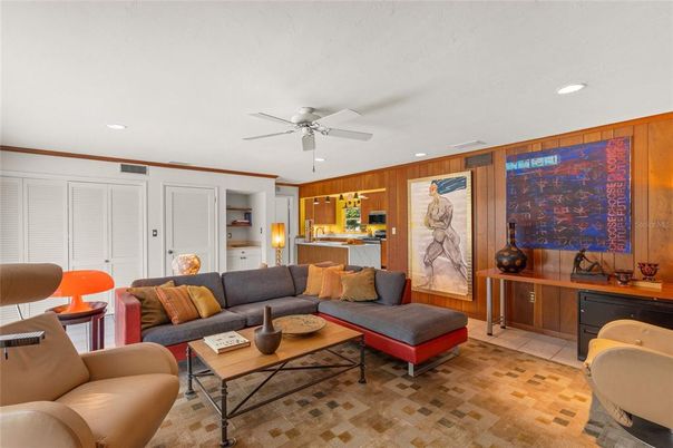 Interior, Living room, Recessed Lighting, Wooden Walls