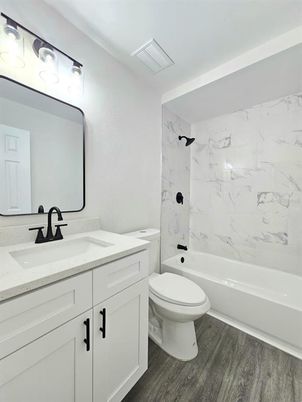 Bathroom, Interior, Marble Walls, Wood Texture Flooring
