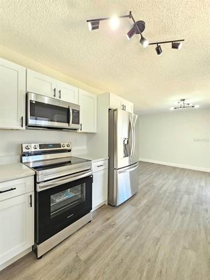 Interior, Kitchen, Stainless Steel Appliances, Wood Texture Flooring