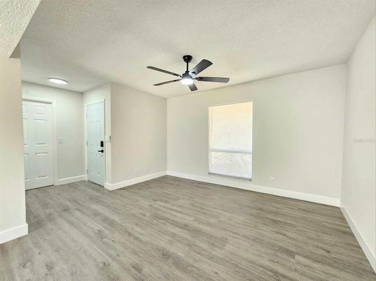 Empty room, Interior, Recessed Lighting, Wood Texture Flooring