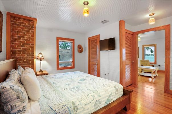 Bedroom, Interior, Stone Walls, Wood Texture Flooring