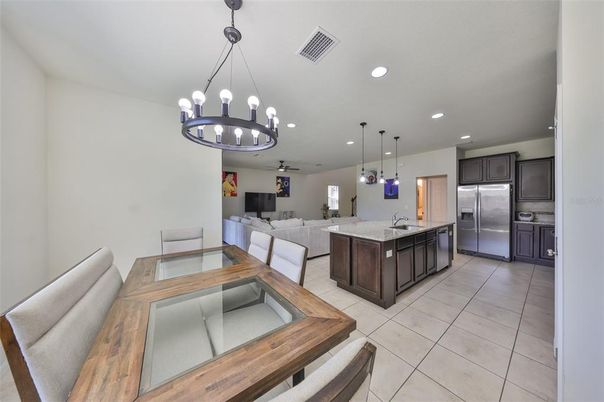 Dining room, Interior, Kitchen, Living room, Pendant Lights, Recessed Lighting, Stainless Steel Appliances