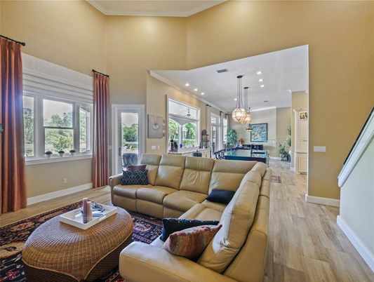 Interior, Kitchen, Living room, Pendant Lights, Recessed Lighting, Wood Texture Flooring