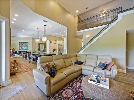 Dining room, Interior, Kitchen, Living room, Pendant Lights, Recessed Lighting, Wood Texture Flooring
