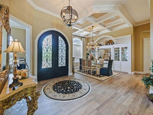 Chandelier, Dining room, Interior, Pendant Lights, Wood Texture Flooring
