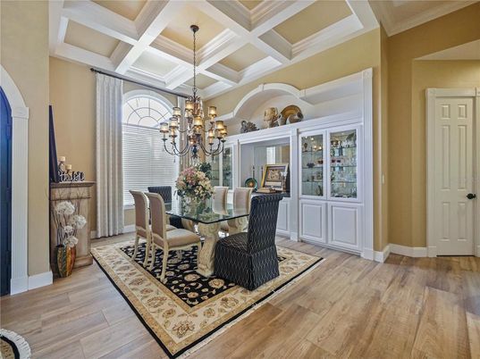Chandelier, Dining room, Interior, Wood Texture Flooring