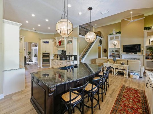 Interior, Kitchen, Living room, Pendant Lights, Recessed Lighting, Stainless Steel Appliances, Wood Texture Flooring