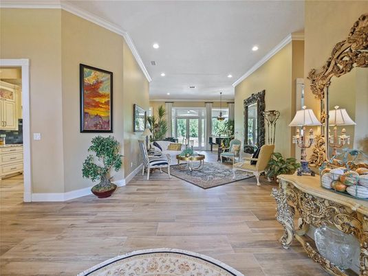Interior, Living room, Pendant Lights, Recessed Lighting, Wood Texture Flooring