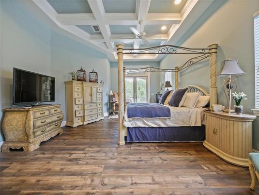 Bedroom, Interior, Recessed Lighting, Wood Texture Flooring