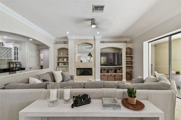 Fireplace, Interior, Living room, Recessed Lighting