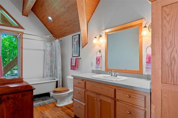 Bathroom, Interior, Wooden Beams, Wooden Ceilings, Wood Texture Flooring