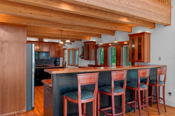 Interior, Kitchen, Pendant Lights, Wooden Ceilings, Wood Texture Flooring