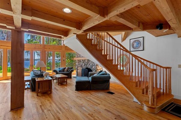 Interior, Living room, Recessed Lighting, Wooden Beams, Wooden Ceilings, Wood Texture Flooring