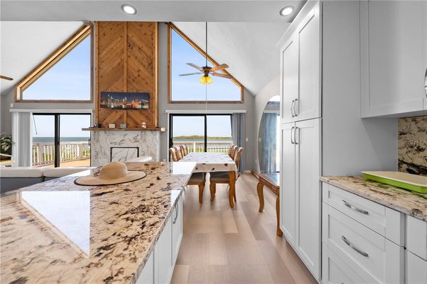 Dining room, Interior, Kitchen, Recessed Lighting, Water, Wood Texture Flooring