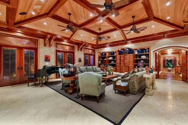 Interior, Living room, Piano, Recessed Lighting, Wooden Beams, Wooden Ceilings