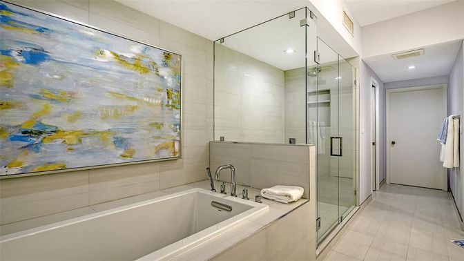 Bathroom, Glass Shower, Interior, Recessed Lighting