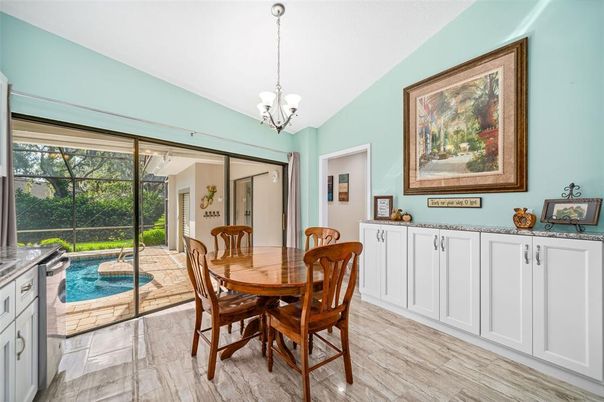 Chandelier, Dining room, Interior, Pool, Wood Texture Flooring