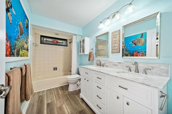 Bathroom, Dual Sink Vanities, Interior, Wood Texture Flooring