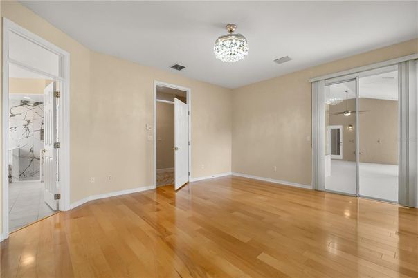 Bathroom, Chandelier, Empty room, Interior, Wood Texture Flooring