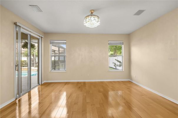 Chandelier, Empty room, Interior, Wood Texture Flooring