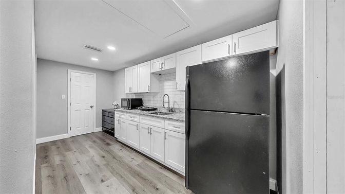 Interior, Kitchen, Recessed Lighting, Wood Texture Flooring