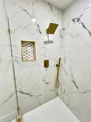 Bathroom, Glass Shower, Interior, Marble Walls