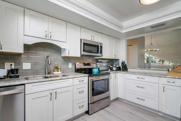 Interior, Kitchen, Pendant Lights, Stainless Steel Appliances, Wood Texture Flooring