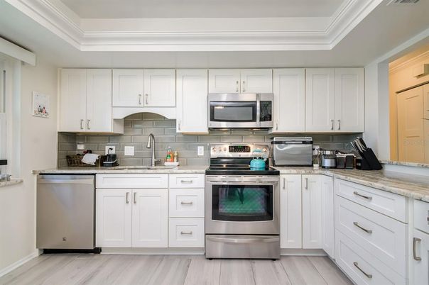 Interior, Kitchen, Stainless Steel Appliances, Wood Texture Flooring