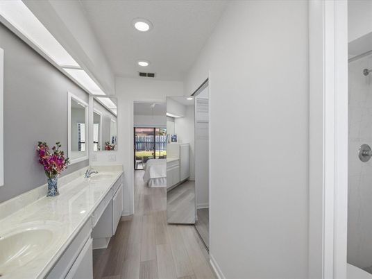 Bathroom, Interior, Recessed Lighting, Wood Texture Flooring