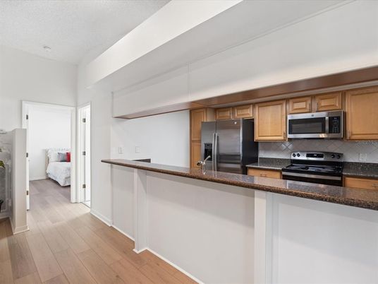 Interior, Kitchen, Stainless Steel Appliances, Wood Texture Flooring