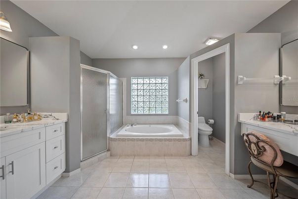 Bathroom, Dual Sink Vanities, Glass Shower, Interior, Recessed Lighting
