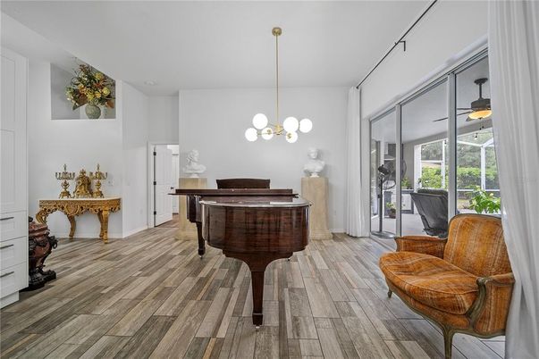 Interior, Pendant Lights, Piano, Wood Texture Flooring