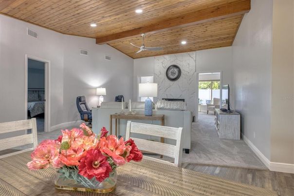 Fireplace, Interior, Recessed Lighting, Wooden Beams, Wooden Ceilings, Wood Texture Flooring