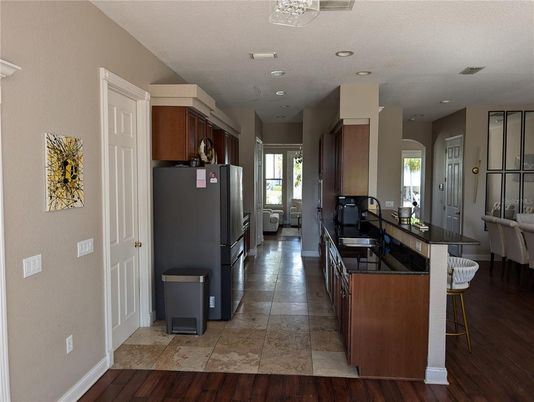 Interior, Kitchen, Recessed Lighting, Wood Texture Flooring