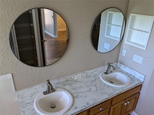 Bathroom, Dual Sink Vanities, Interior, Wood Texture Flooring