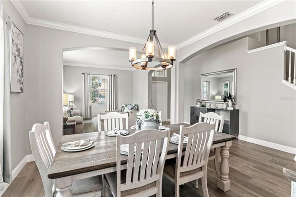 Chandelier, Dining room, Interior, Wood Texture Flooring