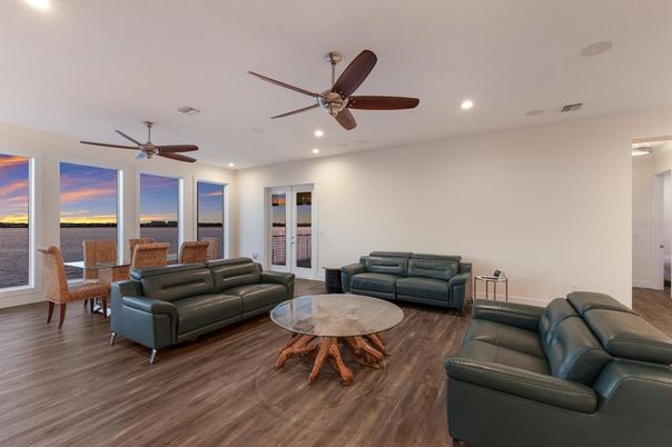 Interior, Living room, Recessed Lighting, Water, Wood Texture Flooring