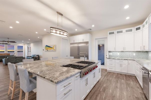 Interior, Kitchen, Living room, Pendant Lights, Recessed Lighting, Stainless Steel Appliances, Wood Texture Flooring