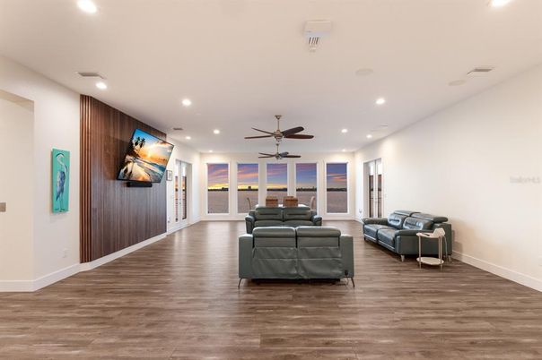 Interior, Living room, Recessed Lighting, Wood Texture Flooring