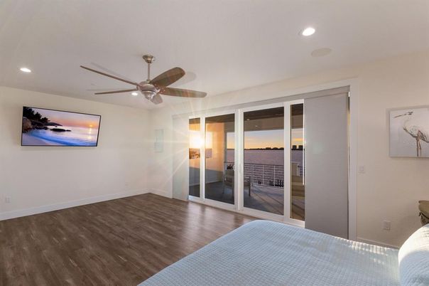 Bedroom, Empty room, Interior, Recessed Lighting, Wood Texture Flooring
