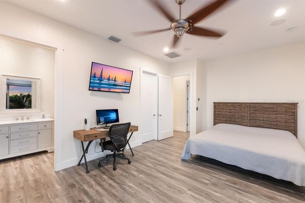 Bedroom, Home Office, Interior, Recessed Lighting, Wood Texture Flooring