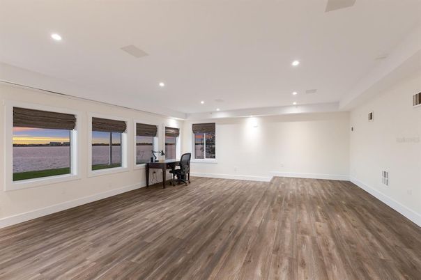 Home Office, Interior, Recessed Lighting, Water, Wood Texture Flooring
