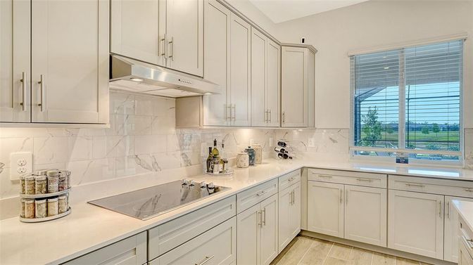 Interior, Kitchen, Marble Walls, Wood Texture Flooring