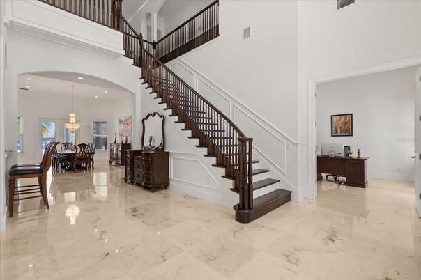 Chandelier, Dining room, Interior, Marble, Recessed Lighting